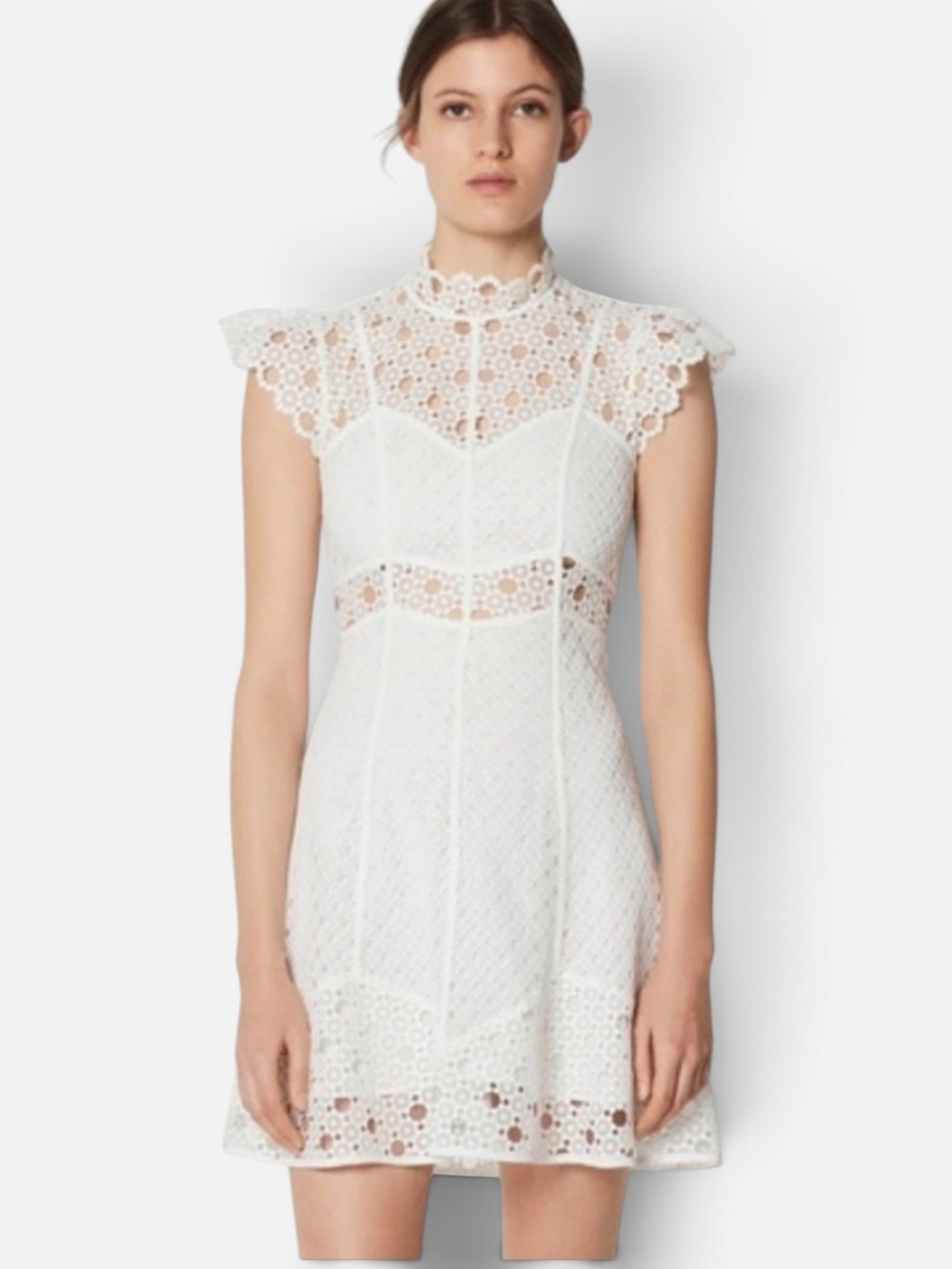 Sandro Paris Jannie White Lace Ruffle Sleeve A Line Dress in Ecru Size 0